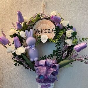 Purple and White Floral Welcome Wreath